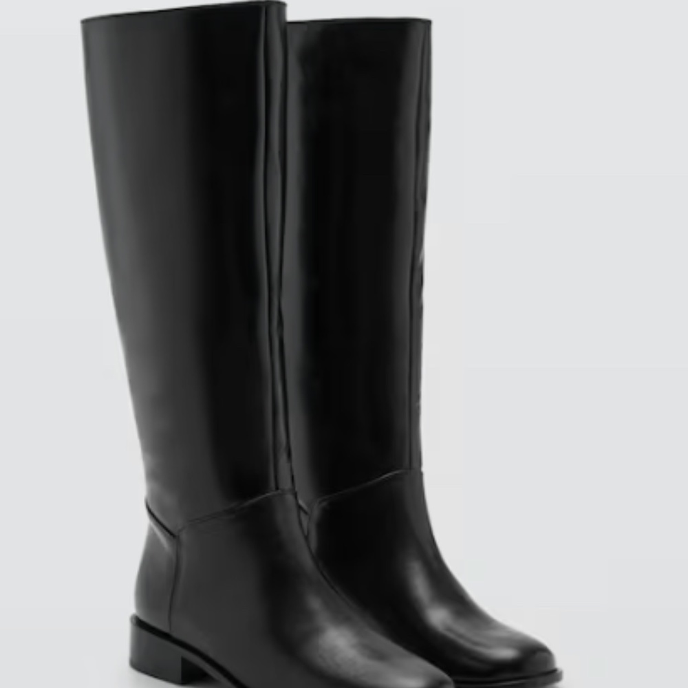 BNWT Mango Knee-High Leather Boots (Black) - Picture 4 of 8